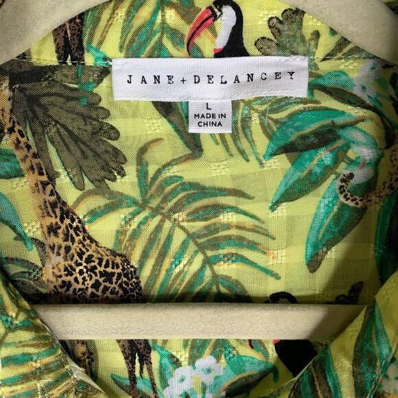 Jane + Delancey Safari Shirt Dress Jungle Animal Print Button Size Large - Picture 9 of 13